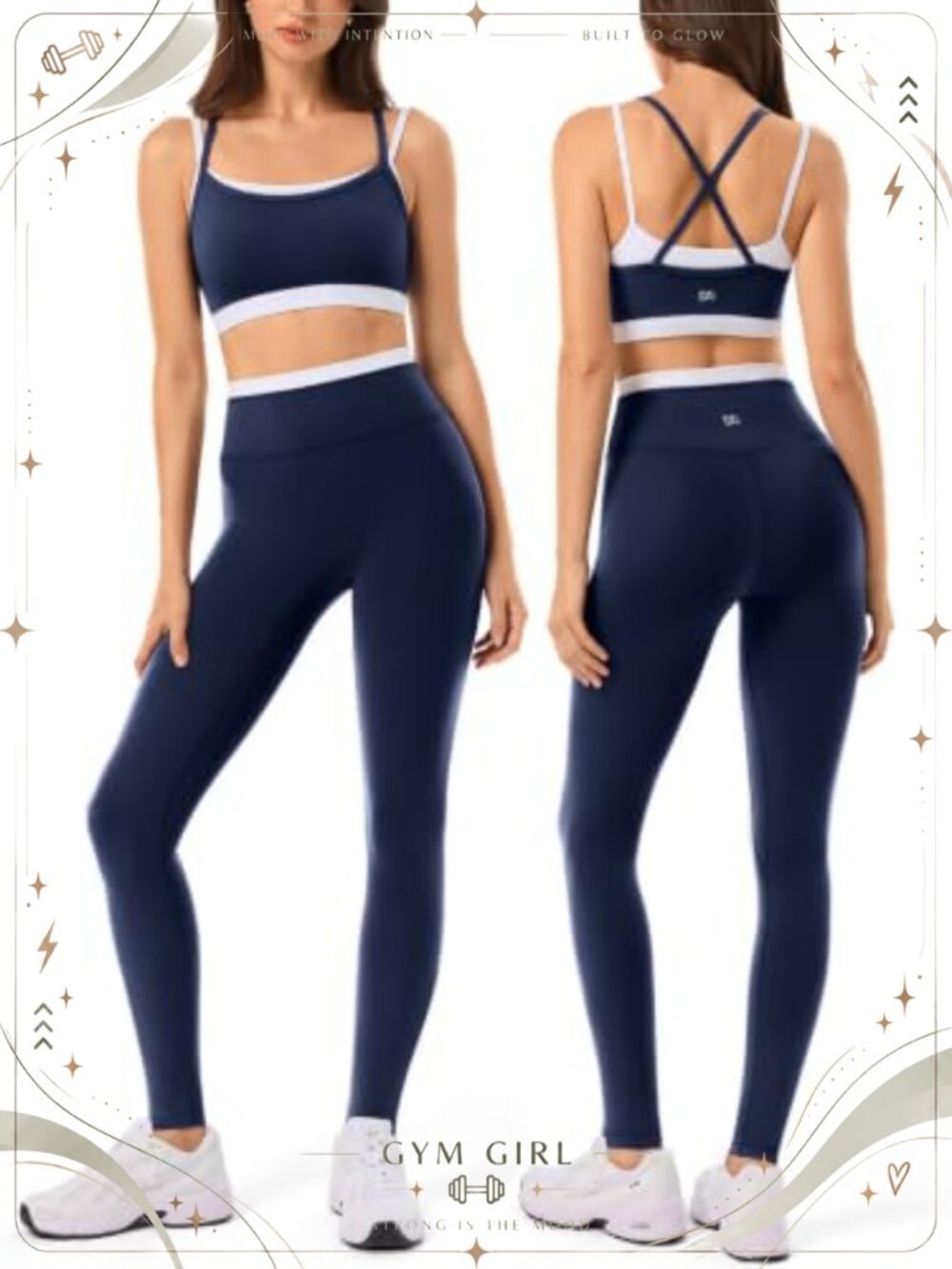 2 Piece Workout Set for Women Criss Cross Back Sports Bra High Rise Leggings